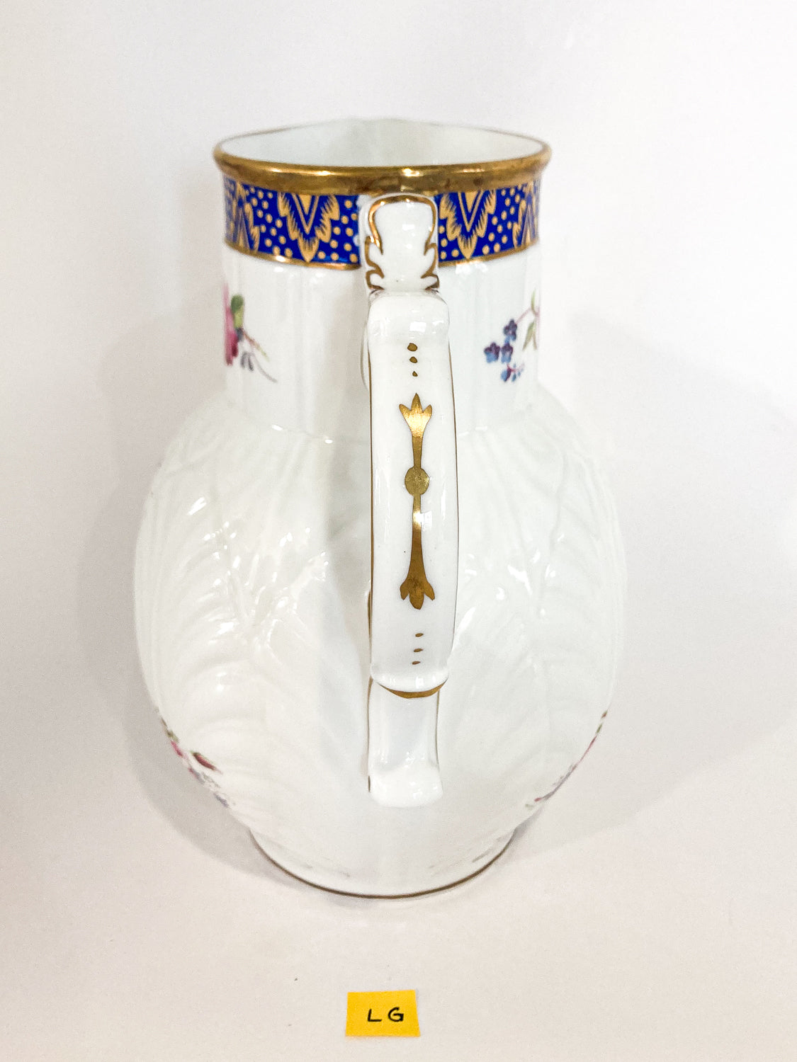 Set of Three Vintage Caughley Floral Painted Mask Head Porcelain Pitcher Jugs
