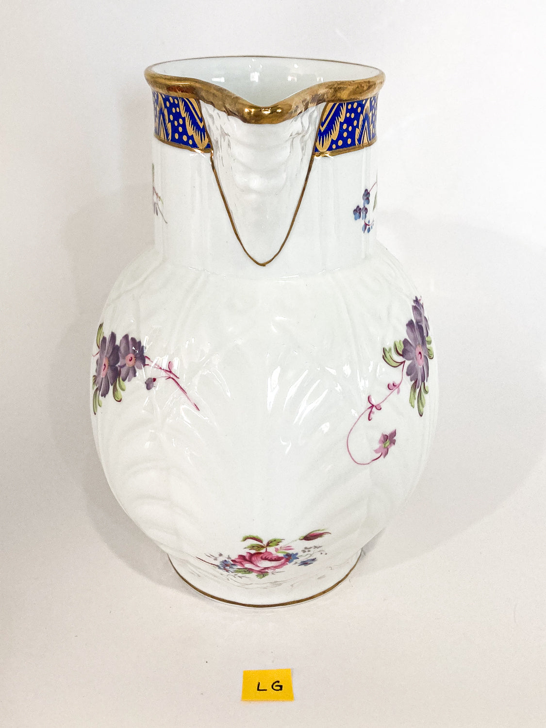 Set of Three Vintage Caughley Floral Painted Mask Head Porcelain Pitcher Jugs