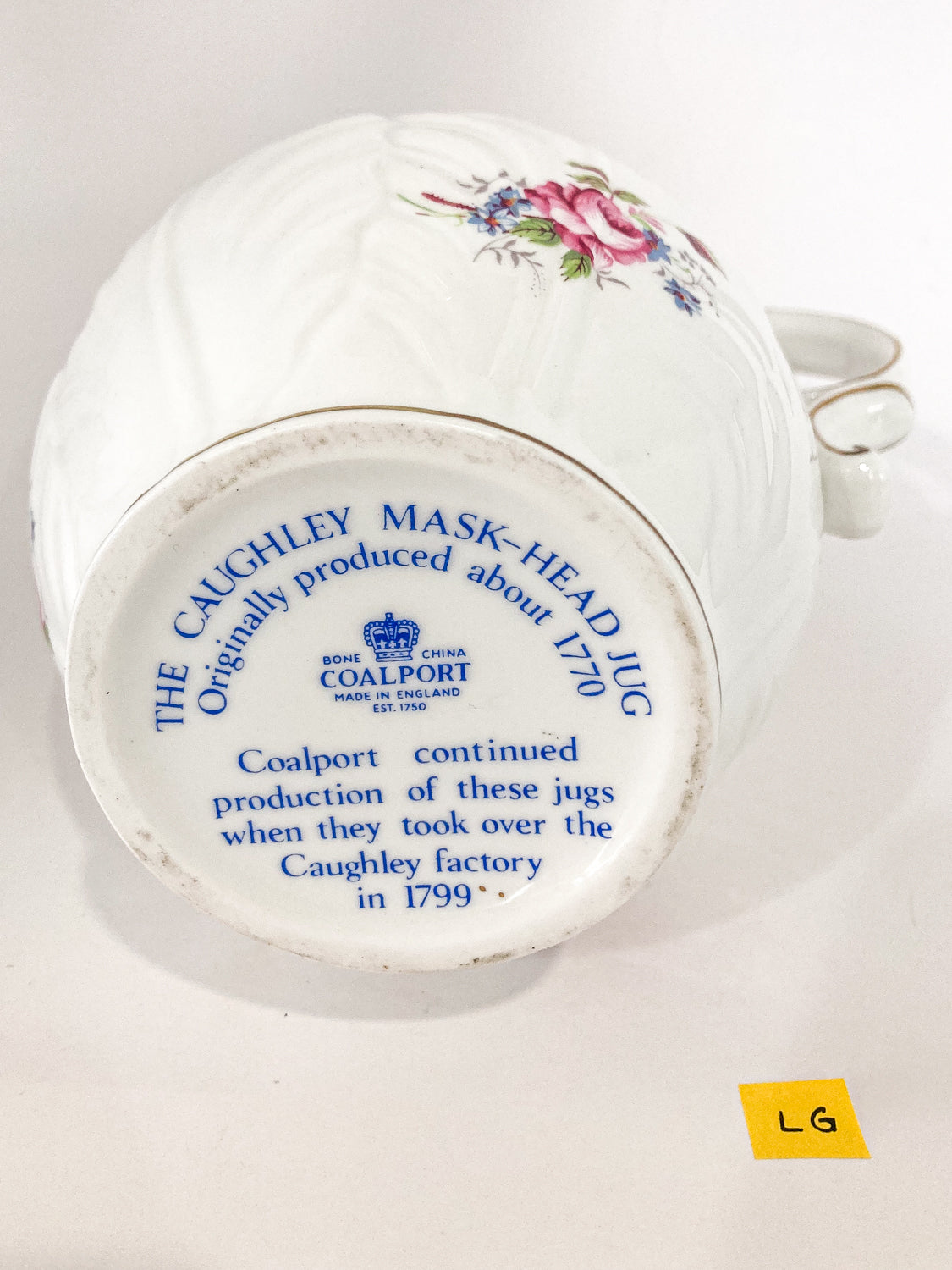 Set of Three Vintage Caughley Floral Rose Painted Mask Head Jugs Bottom LG