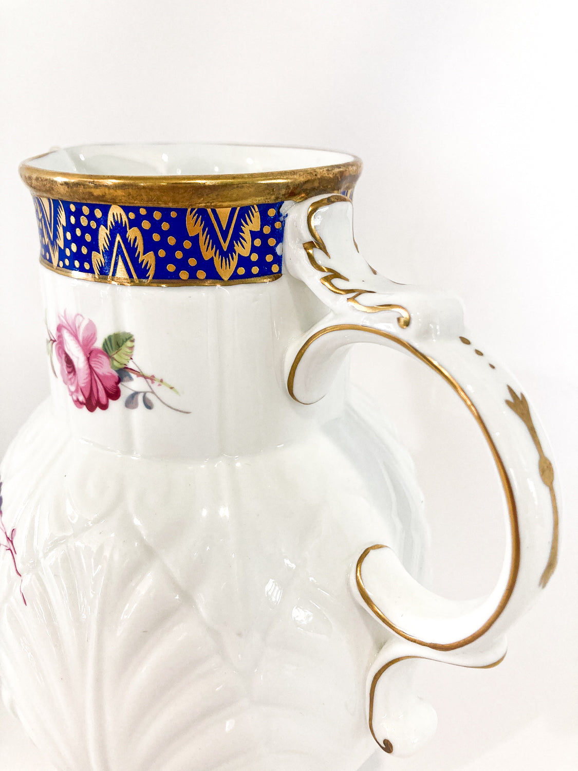 Set of Three Vintage Caughley Floral Rose Painted Mask Head Jugs Handle SM
