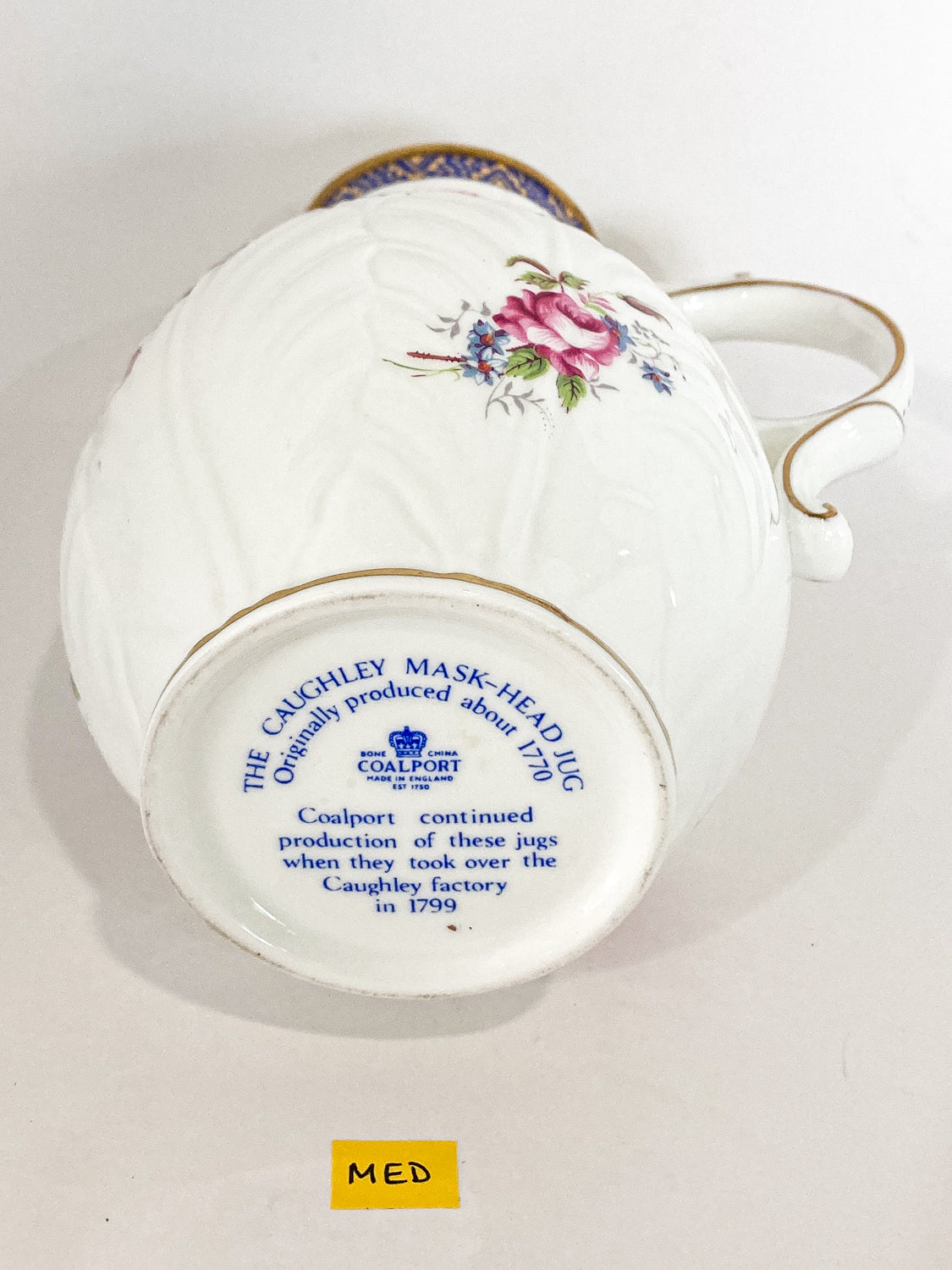 Set of Three Vintage Caughley Floral Rose Painted Mask Head Jugs MED Bottom