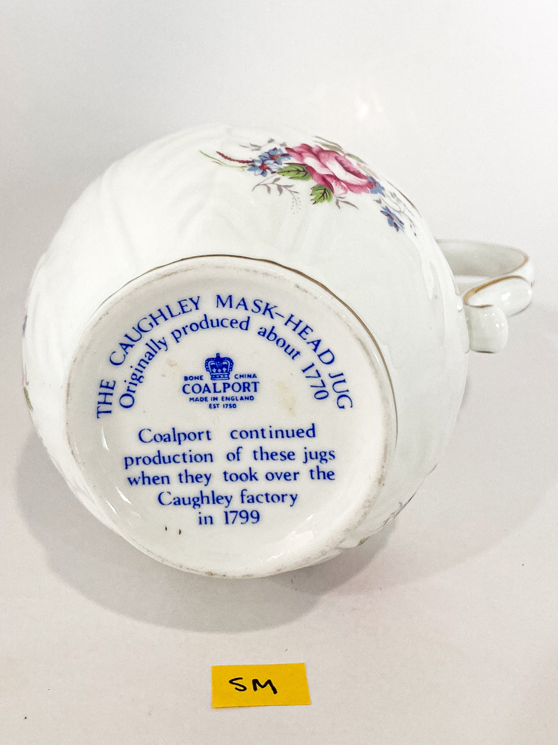Set of Three Vintage Caughley Floral Rose Painted Mask Head Jugs SM Bottom