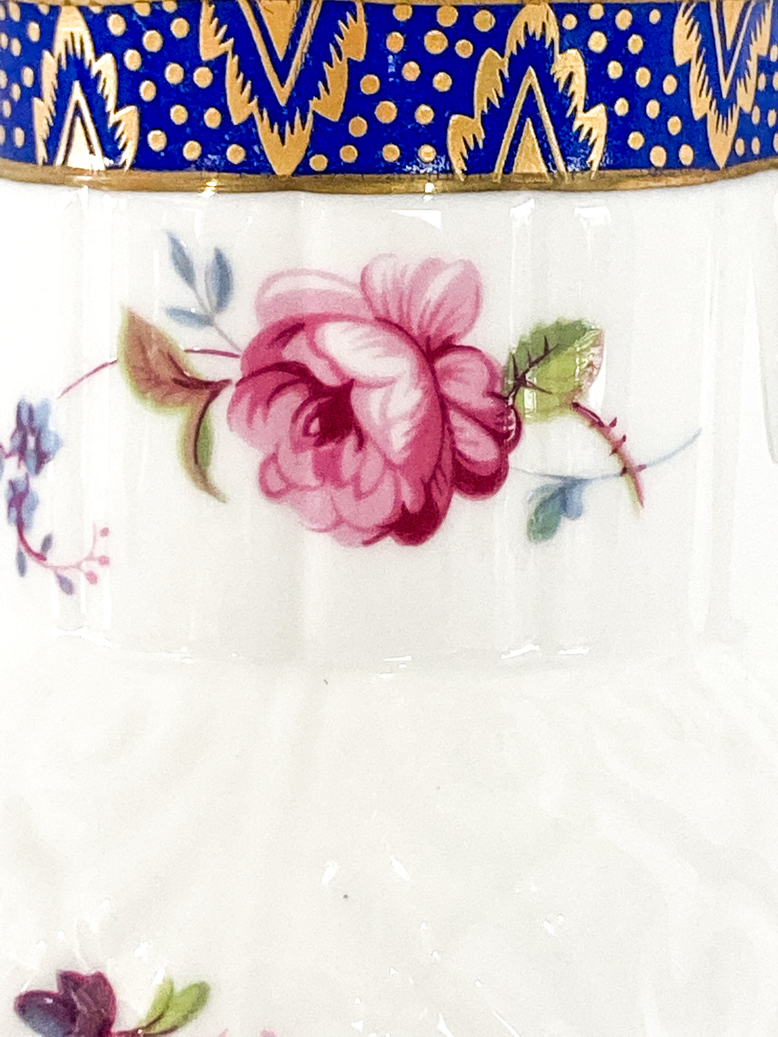 Set of Three Vintage Caughley Floral Painted Mask Head Porcelain Pitcher Jugs