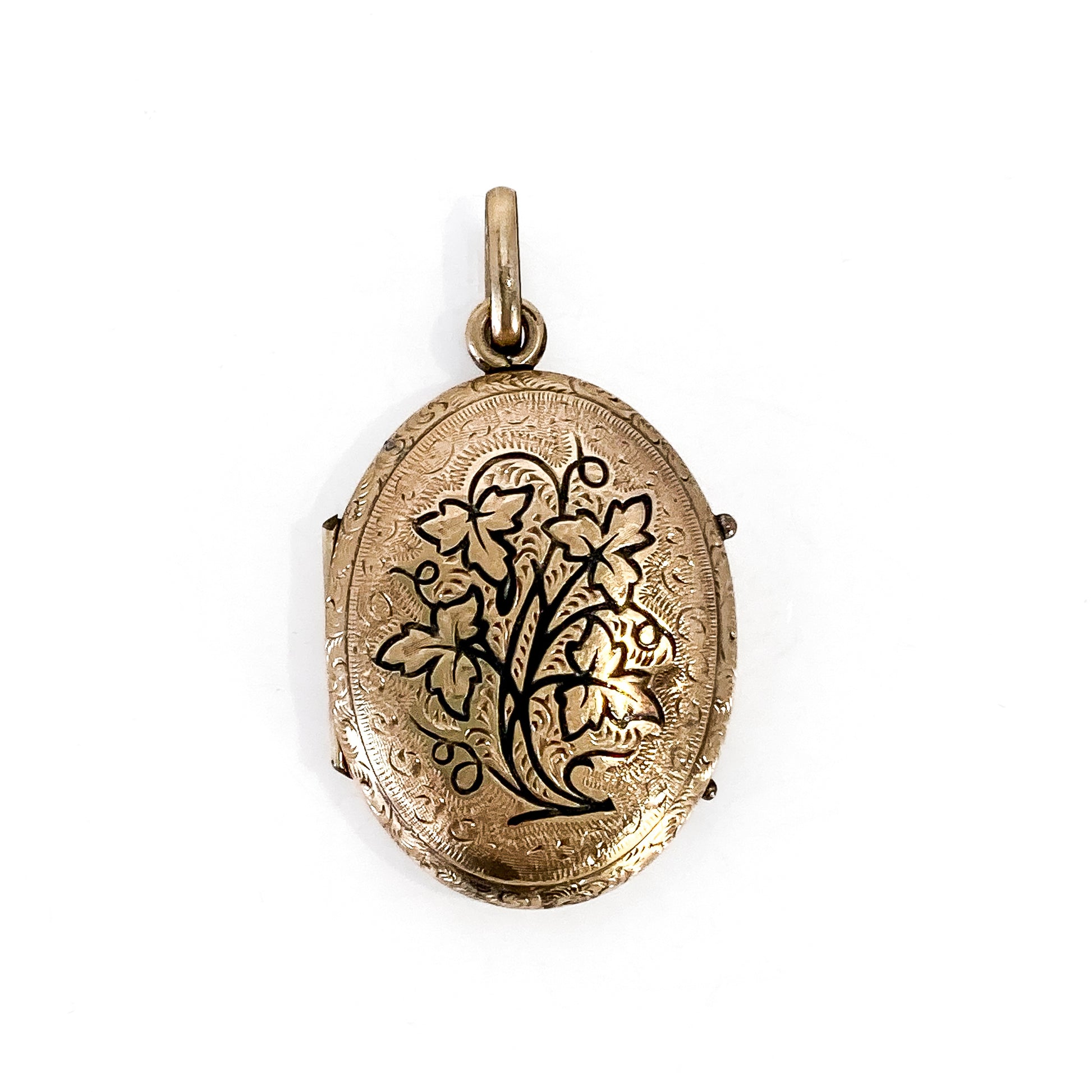 Antique Gold Filled Oval Floral Engraved Mourning Hair Locket Pendant 2
