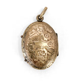 Antique Gold Filled Oval Floral Engraved Mourning Hair Locket Pendant 3