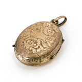 Antique Gold Filled Oval Floral Engraved Mourning Hair Locket Pendant 4