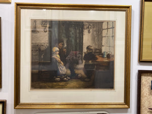 Antique French 19th Century Interior Scene Aquatint Possibly William Adolphe Lamberecht