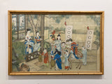 Framed Chinese 20th Century Procession on Deer Painting on Silk