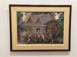 Vintage Framed 20th Century Thailand Folk Art Illustrated Painting
