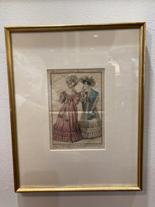 Framed Antique French 19th Century 1826 Parisian Fashion Plate Print