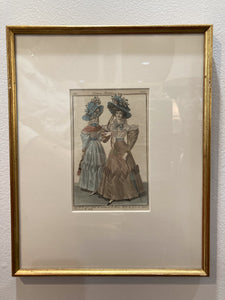 Framed Antique French 19th Century 1827 Parisian Fashion Plate Print