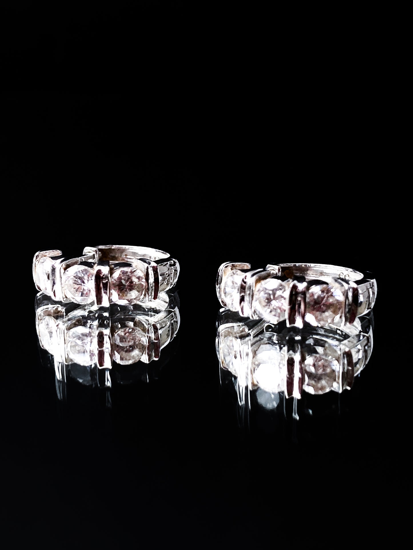 Elegant Triple Round Diamond 14K White Gold Small Hoop Earrings
