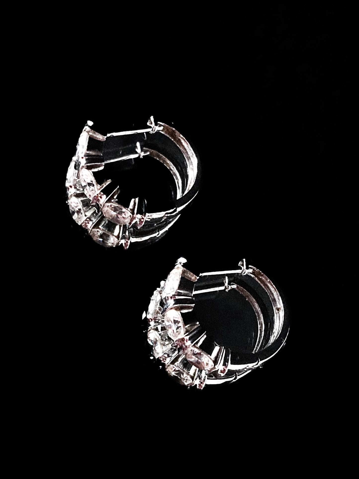 Elegant Triple Round Diamond 14K White Gold Small Hoop Earrings