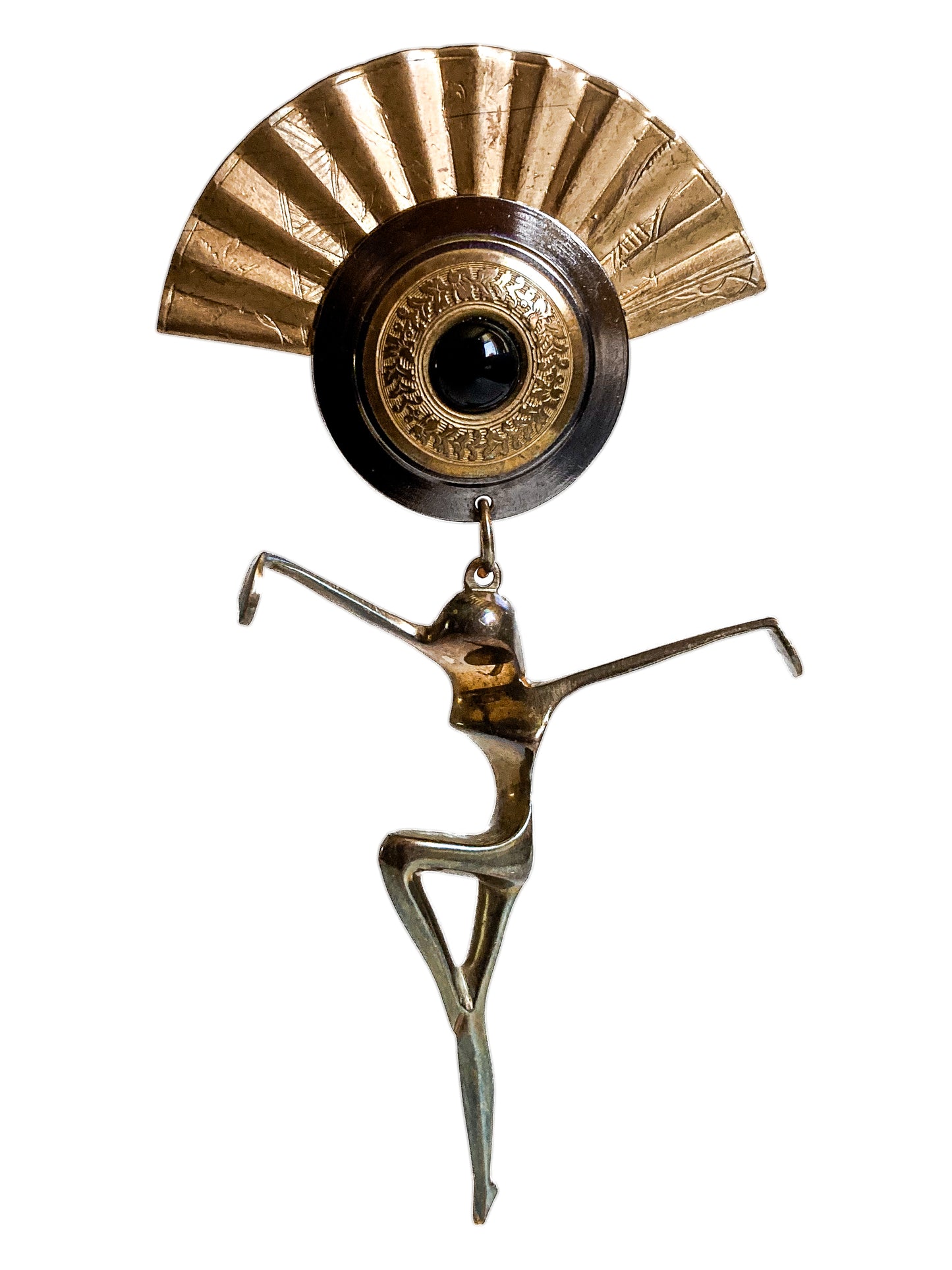 Vintage Art Deco Style Figural Dancing Female Fan Large Brooch Pin