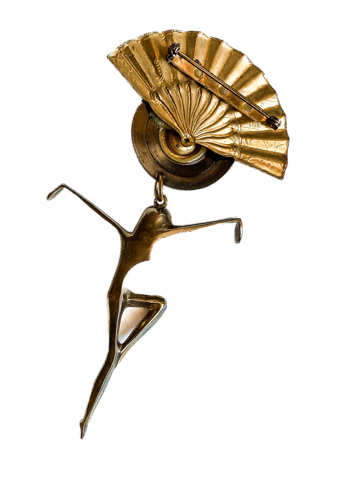 Vintage Art Deco Style Figural Dancing Female Fan Large Brooch Pin