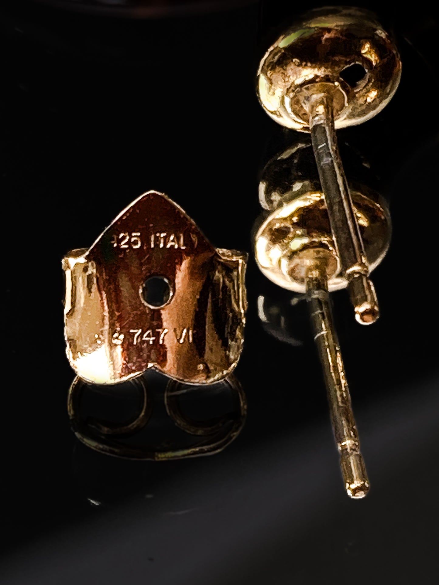 Vintage FLLI MENEGATTI Gold Vermeil 925 Tortoise Shell Black Onyx Hoop Post Earrings