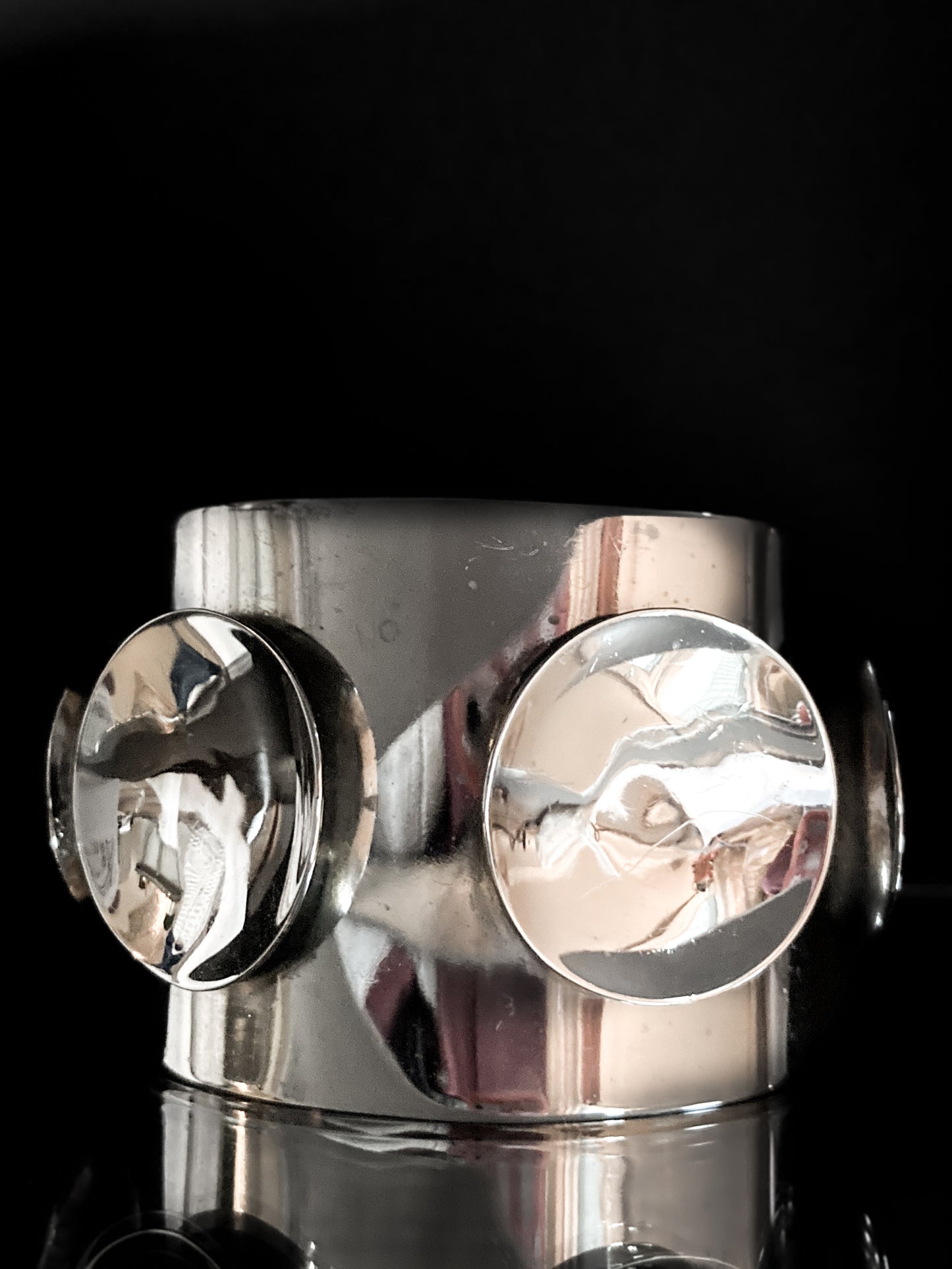 Artistic Silver Toned Modern Convex Detail Cuff Statement Bracelet