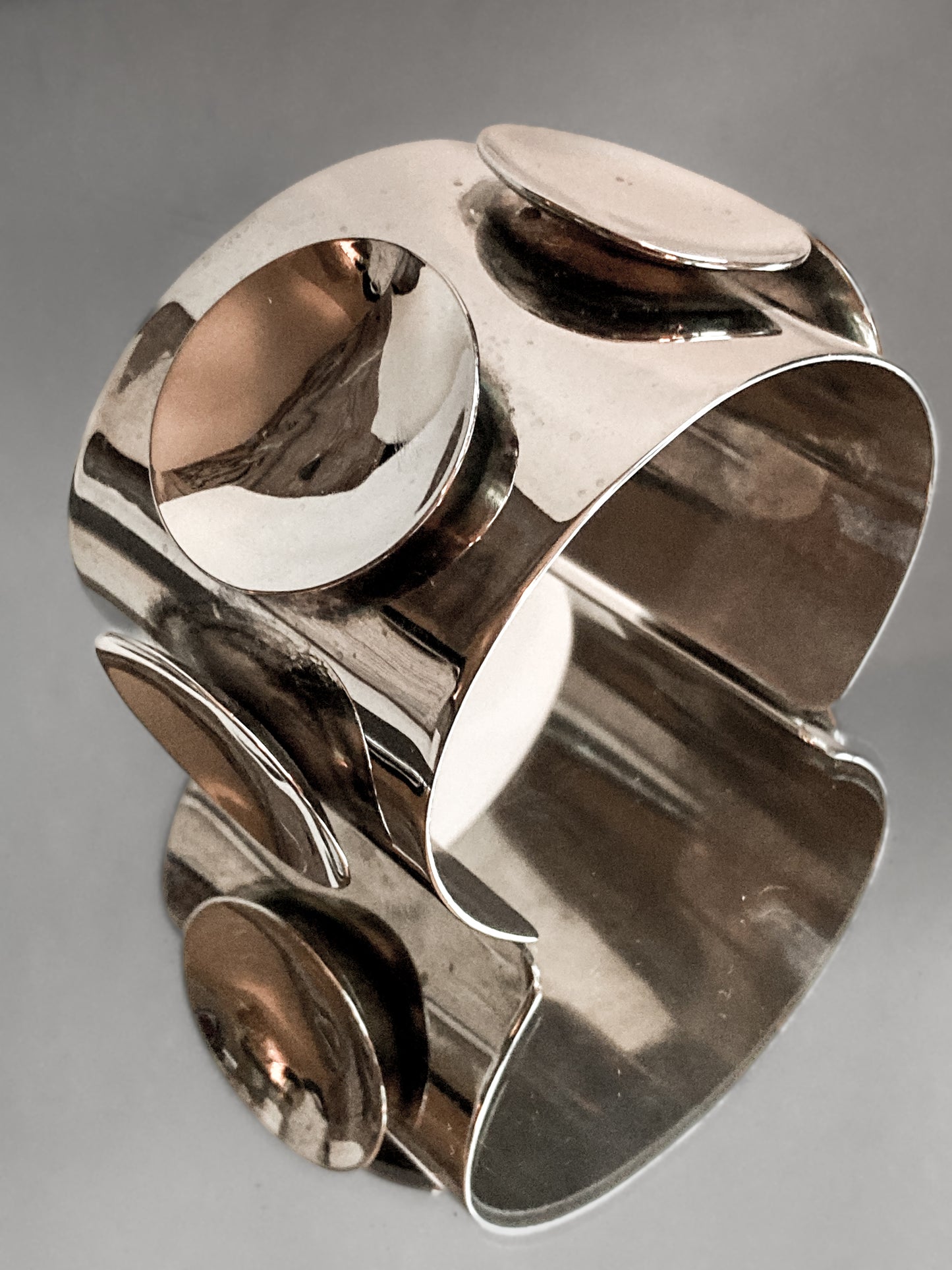 Artistic Silver Toned Modern Convex Detail Cuff Statement Bracelet