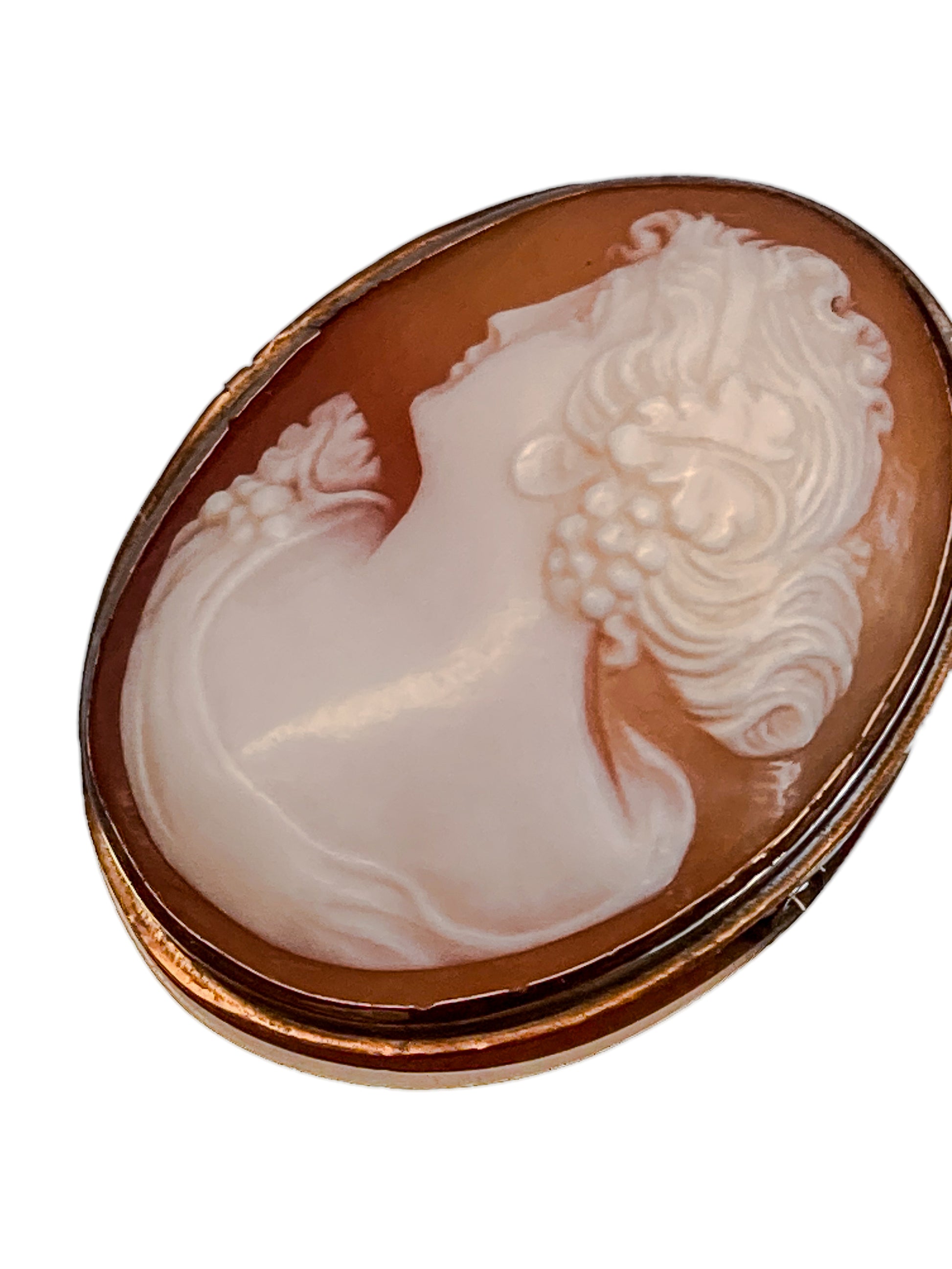 Antique Carved Shell Cameo 14K Gold Bezel Convertible Brooch Pin Pendant; Early 20th Century