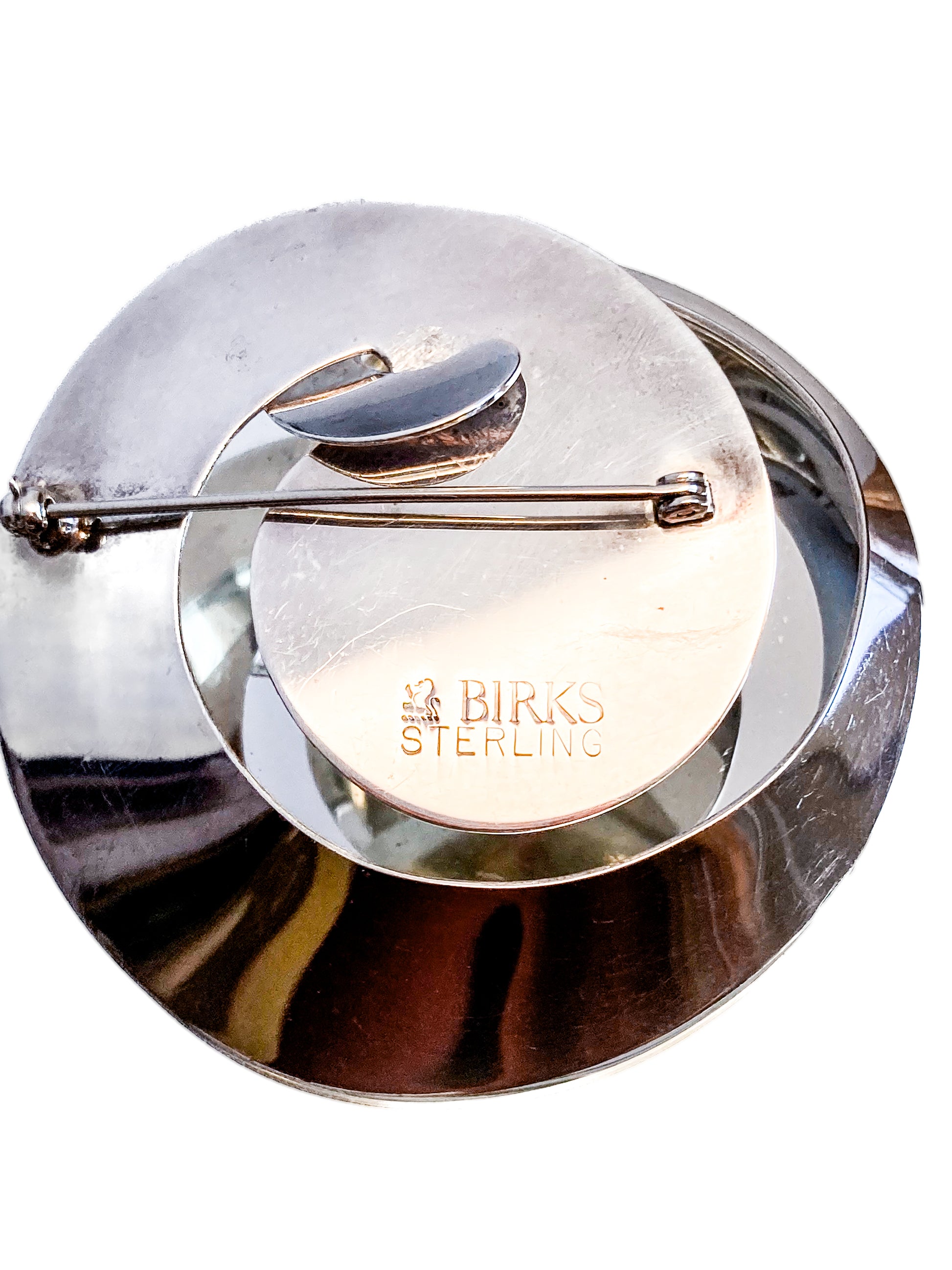 Vintage BIRKS Sterling Silver Polished Interlocking Swirl Large Brooch