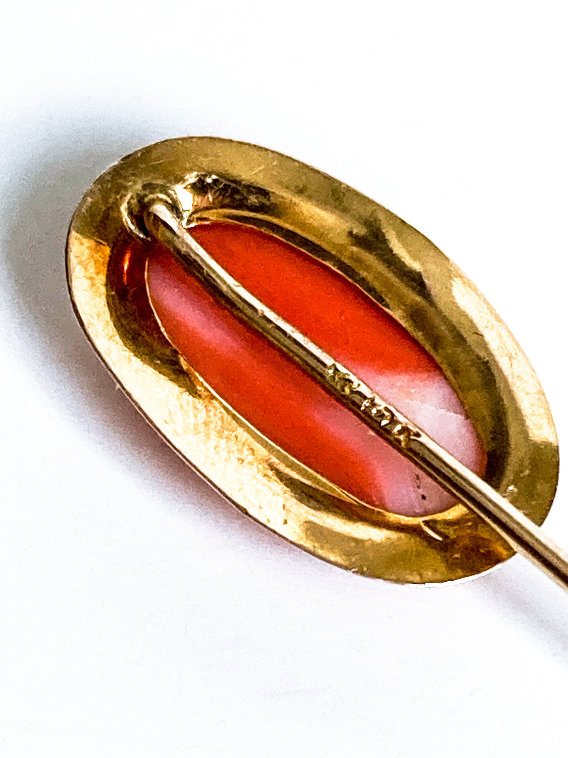 Antique Edwardian Carved orders Shell Cameo Stick Pin, 10k Solid Gold, In Fitted Eaton's Box