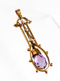 Antique Art Deco 10K Gold Faceted Amethyst Dangle Seed Pearl Pendant