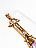 Antique Art Deco 10K Gold Faceted Amethyst Dangle Seed Pearl Pendant