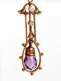 Antique Art Deco 10K Gold Faceted Amethyst Dangle Seed Pearl Pendant