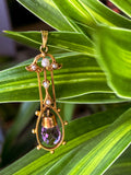 Antique Art Deco 10K Gold Faceted Amethyst Dangle Seed Pearl Pendant