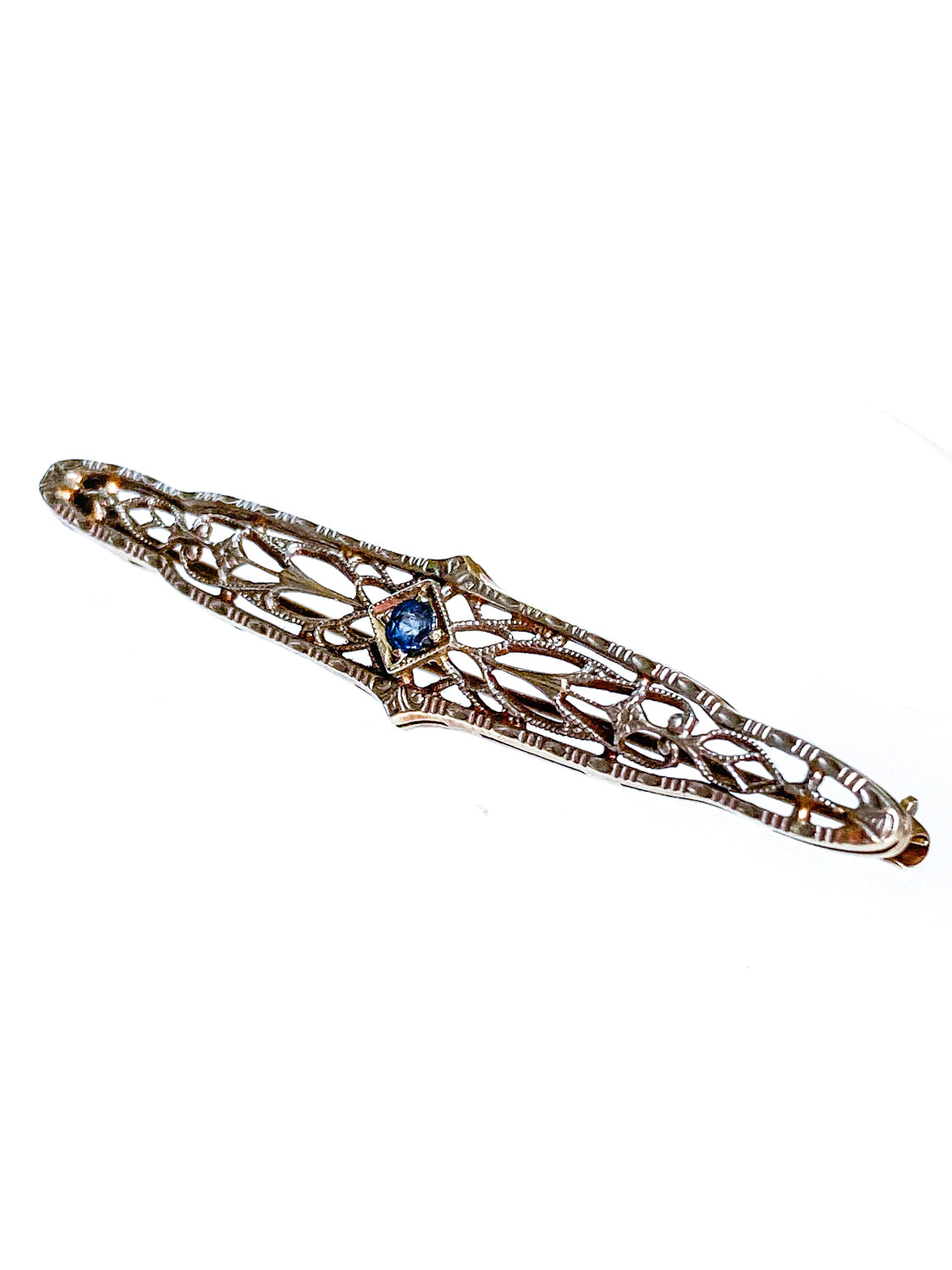 Vintage 14K Gold and Moonstone Modernist Brooch, Bar Pin