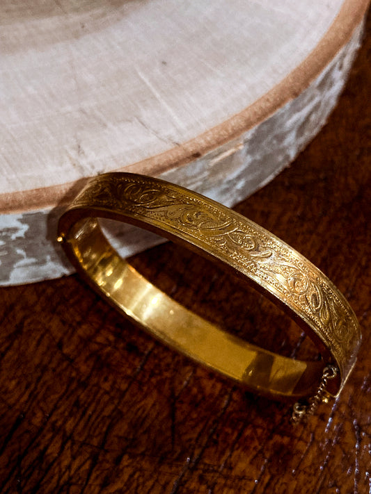 Antique Victorian Gold Filled Engraved Hinged Bangle Bracelet