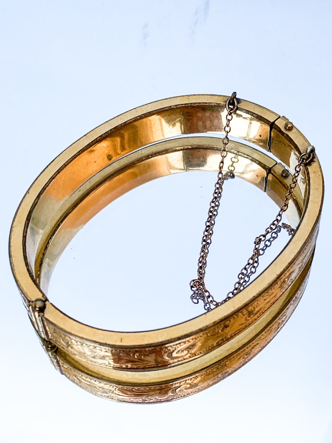 Antique Victorian Gold Filled Engraved Hinged Bangle Bracelet