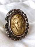 Antique Victorian Gold Sterling Silver Filigree Lava Stone Cameo Ring