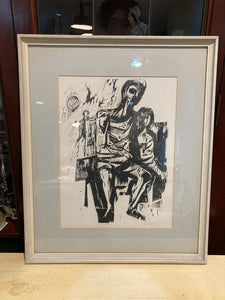 Vintage 1960s Abstract Figural by Harold Kitner Print Artwork Framed