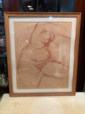 Framed Vintage Gestural Drawing of Female Figure Unsigned