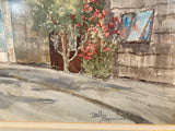 Vintage Quaint Nantucket Street Scene Watercolor Framed Painting