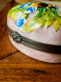 Limoges France Floral Beetle Pink Glass Style Oval Porcelain Pillbox