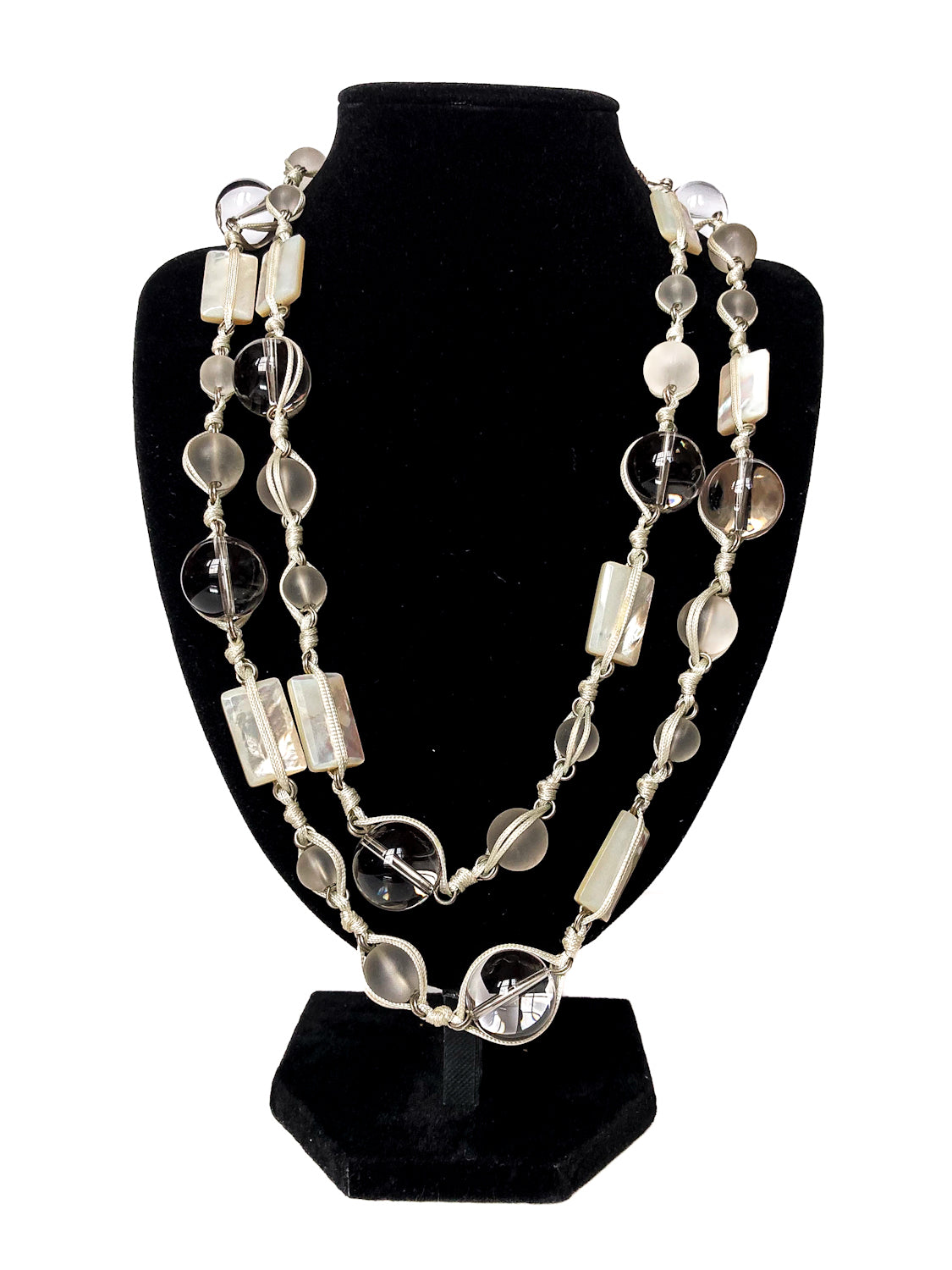 Stephen Dweck Crystal Frosted Glass MOP Sterling Silver Toggle Wrap Necklace