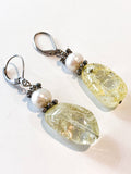 Sterling Silver Cultured Pearl Yellow Faux Quartz Glass Drop Dangle Earrings 6