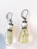Sterling Silver Cultured Pearl Yellow Faux Quartz Glass Drop Dangle Earrings 7