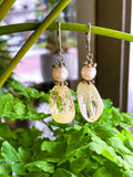 Sterling Silver Cultured Pearl Yellow Faux Quartz Glass Drop Dangle Earrings