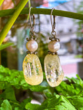 Sterling Silver Cultured Pearl Yellow Faux Quartz Glass Drop Dangle Earrings 2