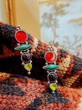 Sterling Silver Geometric Carnelian Malachite Onyx Peridot Stone Post Earrings