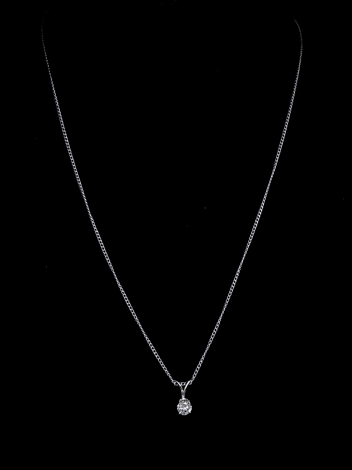 14K White Gold Solitaire Brilliant Diamond Drop Pendant Necklace on Black Velvet Form