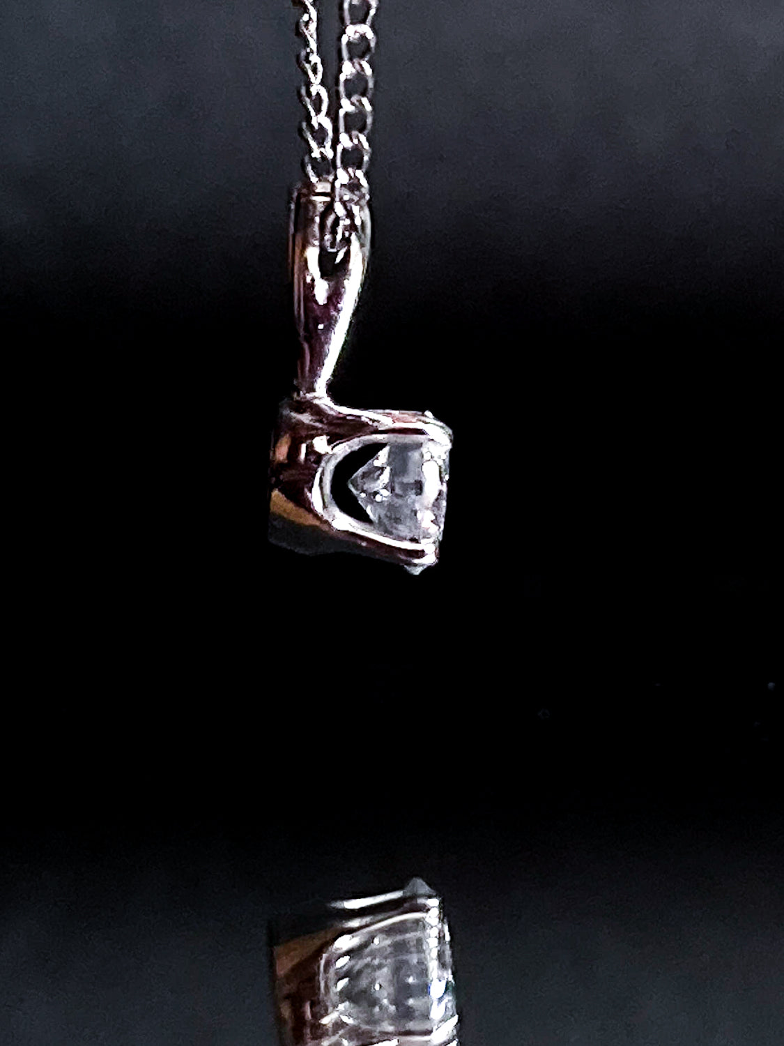 14K White Gold Solitaire Brilliant Diamond Drop Pendant Necklace Close Up Profile Diamond Pendant