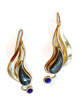 Vintage Abstract Gold Silver Tear Drop Green Blue Accent Drop Earrings 4