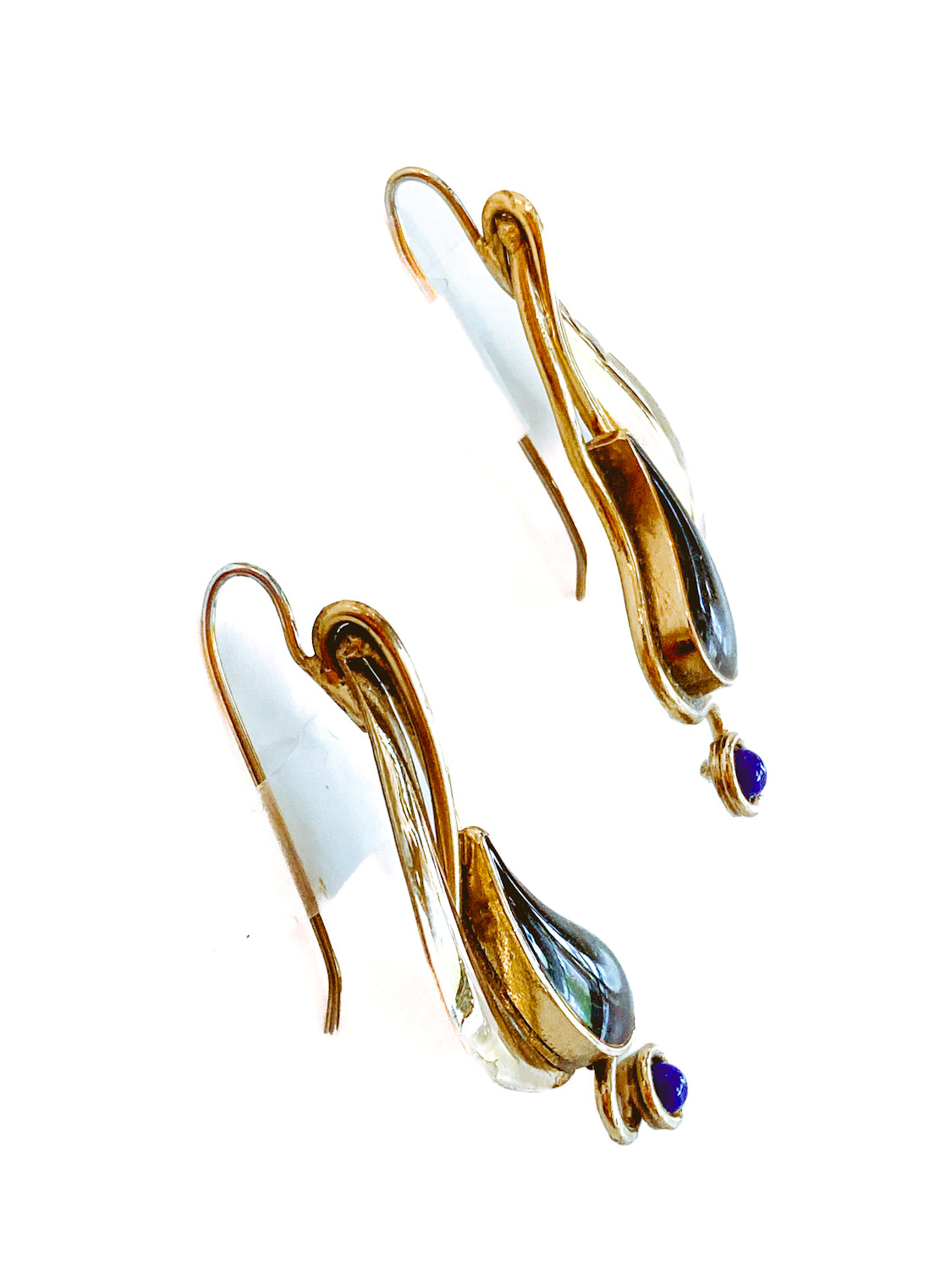 Vintage Abstract Gold Silver Tear Drop Green Blue Accent Drop Earrings 5