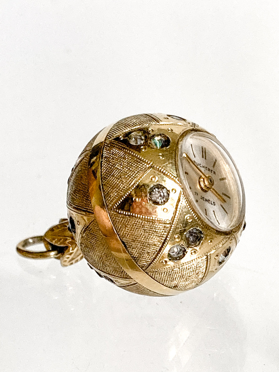 Vintage Bucherer 17 Jewels Gold Rhinestone Orb Swiss Watch Pendant