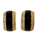 Vintage Christian Dior Clear Rhinestone Black Stripe Clip On Earrings 6