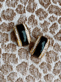 Vintage Christian Dior Clear Rhinestone Black Stripe Clip On Earrings 7